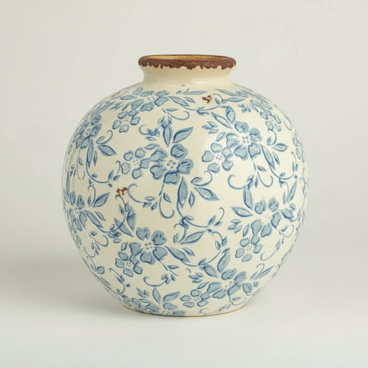 Lainey Terracotta Floral Transferware Vase